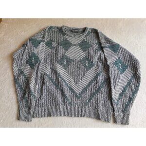 VTG Ellis Island XL Mens Heavyweight Pullover Geometric Print Grandpa Sweaterw